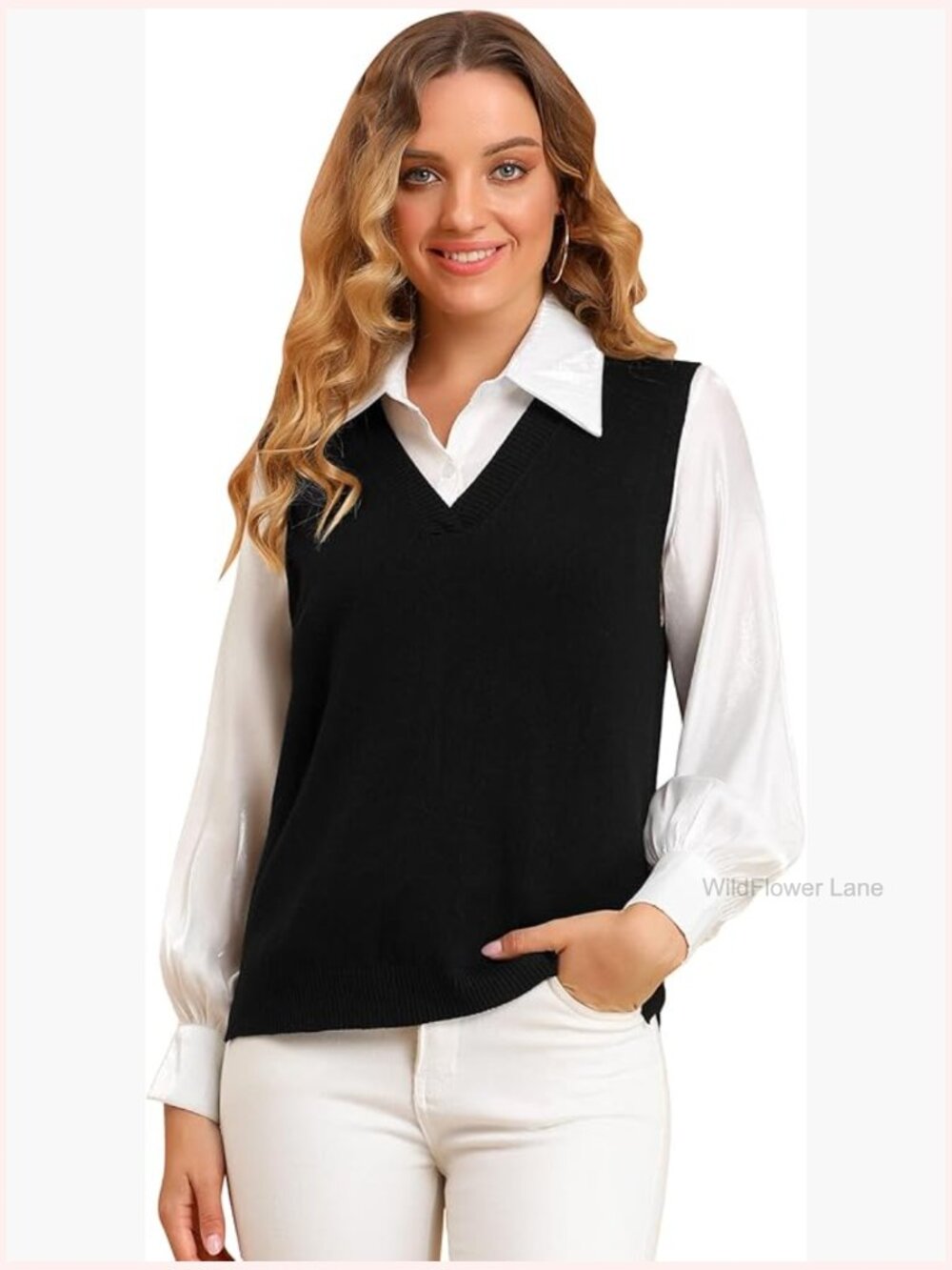 Women's V Neck Sleeveless Knit Sweater Vest Pullover Top